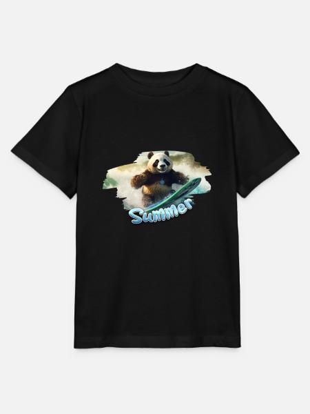 Summer Panda Surfing - Stanley/Stella Kinder T-Shirt MINI CREATOR  - Schwarz