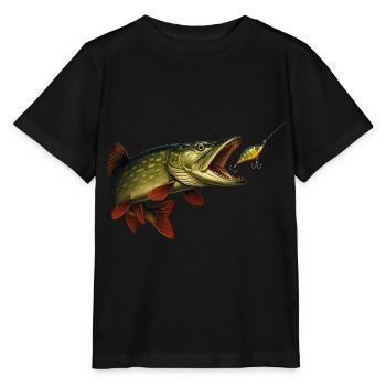 Hecht Biss Szene – Wobbler & Fangmoment - Stanley/Stella Kinder T-Shirt MINI CREATOR  - Schwarz - Vorne - Mikhail (115cm)
