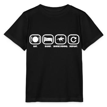 Eat Sleep Horse Riding Reiten Repeat Geschenk - Stanley/Stella Kinder T-Shirt MINI CREATOR  - Schwarz - Vorne - Mikhail (115cm)
