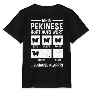 Pekinese Hundetricks Peking-Palasthund - Stanley/Stella Kinder T-Shirt MINI CREATOR  - Schwarz - Vorne - Mikhail (115cm)