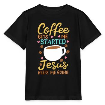 Jesus / Kaffee: Bibel Verse - Stanley/Stella Kinder T-Shirt MINI CREATOR  - Schwarz - Vorne - Mikhail (115cm)