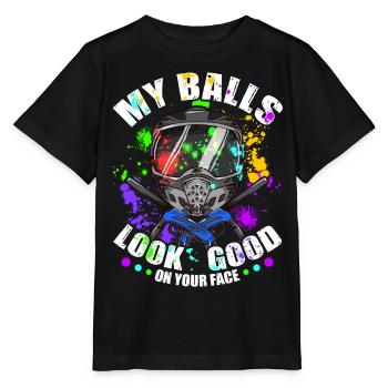 My balls look good on your face - Stanley/Stella MINI CREATOR Kids’ T-Shirt - black - Front - Mikhail (115cm)