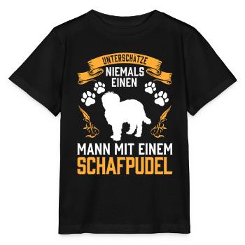 Mann mit Schafpudel altdeutscher Hütepudel - Stanley/Stella Kinder T-Shirt MINI CREATOR  - Schwarz - Vorne - Mikhail (115cm)
