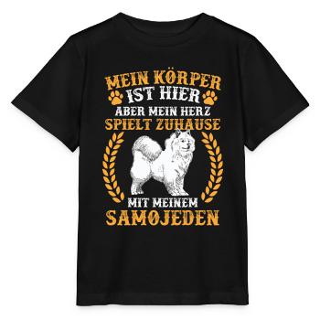 Samojede spielt zuhause Samojedenspitz - Stanley/Stella Kinder T-Shirt MINI CREATOR  - Schwarz - Vorne - Mikhail (115cm)
