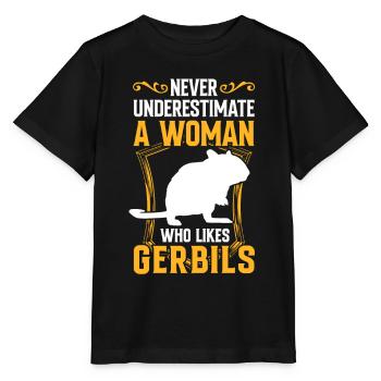 Femme avec gerbille rongeur Gerbille - T-shirt bio MINI CREATOR Stanley/Stella Enfant - noir - Devant - Mikhail (115cm)