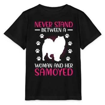 Woman and her Samoyed Samoyed Spitz - Stanley/Stella MINI CREATOR Kids’ T-Shirt - black - Front - Mikhail (115cm)
