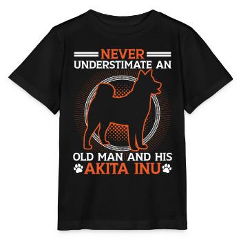 Old man with Akita Inu Japanese Akita Inu - Stanley/Stella MINI CREATOR Kids’ T-Shirt - black - Front - Mikhail (115cm)
