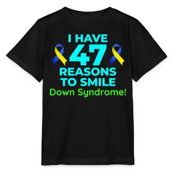 Bewusstsein für das Down-Syndrom 47 Gründe zum Lächeln - Stanley/Stella Kinder T-Shirt MINI CREATOR  - Schwarz - Vorne - Mikhail (115cm)