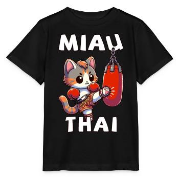 Muay Thai Boxing, Thai Boxing Kickboxen Miau Thai - Stanley/Stella Kinder T-Shirt MINI CREATOR  - Schwarz - Vorne - Mikhail (115cm)