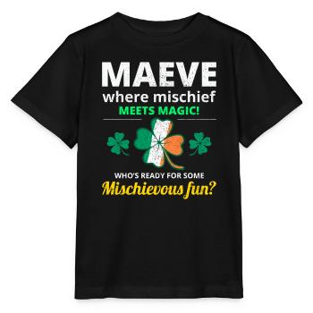 Nom de fille irlandaise drôle : Maeve Mischief rencontre la magie - T-shirt bio MINI CREATOR Stanley/Stella Enfant - noir - Devant - Mikhail (115cm)