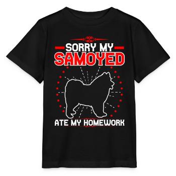 Samoyed eats homework sled dog - Stanley/Stella MINI CREATOR Kids’ T-Shirt - black - Front - Mikhail (115cm)
