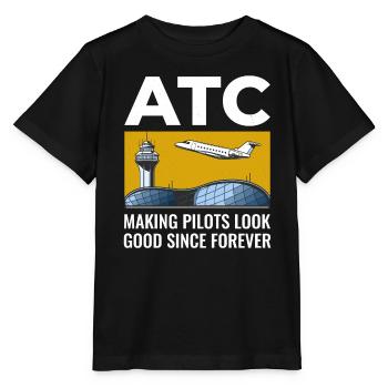 Contrôleur de la circulation aérienne ATC Aviation Humour Avion - T-shirt bio MINI CREATOR Stanley/Stella Enfant - noir - Devant - Mikhail (115cm)