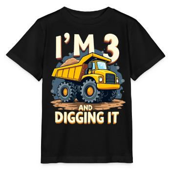 3rd Birthday, 3 Year Old Boy, Truck & Construction Site - Stanley/Stella MINI CREATOR Kids’ T-Shirt - black - Front - Mikhail (115cm)
