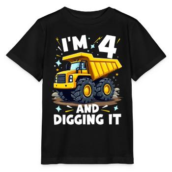 4th Birthday, 4 Year Old Boy, Truck & Construction Site - Stanley/Stella MINI CREATOR Kids’ T-Shirt - black - Front - Mikhail (115cm)