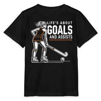 Feldhockey, Feldhockeyspielerin Life's About Goals - Stanley/Stella Kinder T-Shirt MINI CREATOR  - Schwarz - Vorne - Mikhail (115cm)