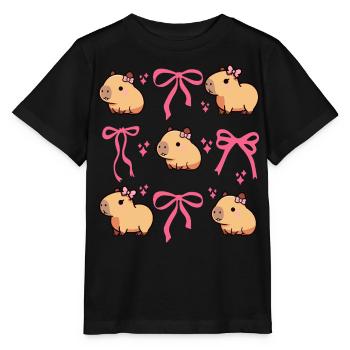 Süßes Capybara Rosa Schleife Capybara - Stanley/Stella Kinder T-Shirt MINI CREATOR  - Schwarz - Vorne - Mikhail (115cm)