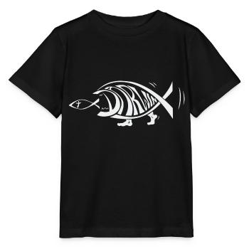 Darwin Fisch essen Jesus Fisch Lustige Evolution - Stanley/Stella Kinder T-Shirt MINI CREATOR  - Schwarz - Vorne - Mikhail (115cm)