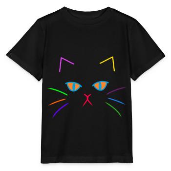 Bunt farbenfreudig Katzen Gesicht Katze Kitten - Stanley/Stella Kinder T-Shirt MINI CREATOR  - Schwarz - Vorne - Mikhail (115cm)