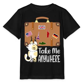 Travel Suitcase Cat Holiday Trip Emigration Summer - Stanley/Stella MINI CREATOR Kids’ T-Shirt - black - Front - Mikhail (115cm)