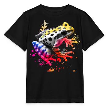 Bunter Frosch mit Farbspritzern - Stanley/Stella Kinder T-Shirt MINI CREATOR  - Schwarz - Vorne - Mikhail (115cm)