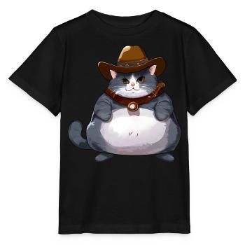 Gros chat cowboy - T-shirt bio MINI CREATOR Stanley/Stella Enfant - noir - Devant - Mikhail (115cm)