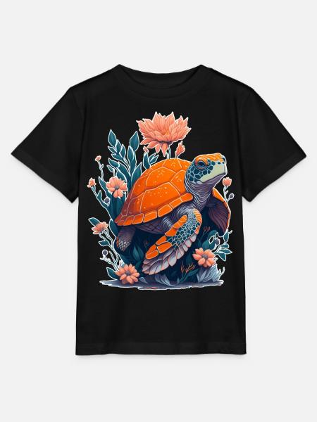 Schildkröte Blumen Motiv - Stanley/Stella Kinder T-Shirt MINI CREATOR  - Schwarz