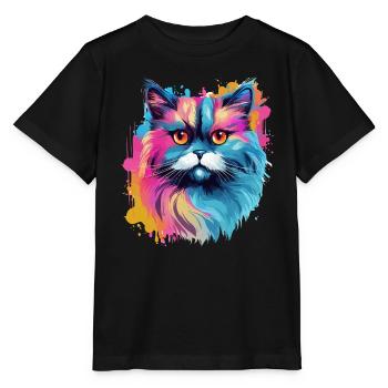 Bunte Himalaya Katze Farbkleckse Farbspritzer - Stanley/Stella Kinder T-Shirt MINI CREATOR  - Schwarz - Vorne - Mikhail (115cm)