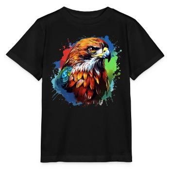 Bunter Rotschwanzbussard Farbkleckse Farbspritzer - Stanley/Stella Kinder T-Shirt MINI CREATOR  - Schwarz - Vorne - Mikhail (115cm)