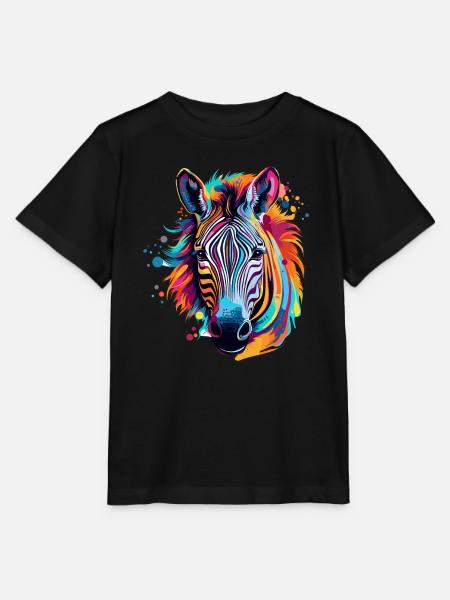 Buntes Zebra Farbkleckse Farbspritzer - Stanley/Stella Kinder T-Shirt MINI CREATOR - Schwarz