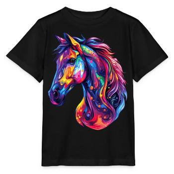 Une tête de cheval psychédélique - T-shirt bio MINI CREATOR Stanley/Stella Enfant - noir - Devant - Mikhail (115cm)