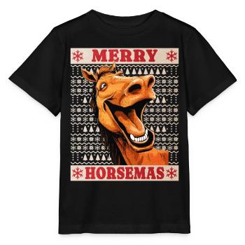 Horse Christmas Funny Funny Xmas Christmassy - Stanley/Stella MINI CREATOR Kids’ T-Shirt - black - Front - Mikhail (115cm)