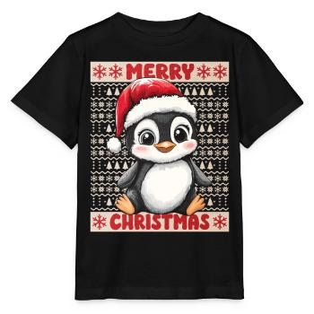 Penguin Christmas Cute Cute Christmassy - Stanley/Stella MINI CREATOR Kids’ T-Shirt - black - Front - Mikhail (115cm)