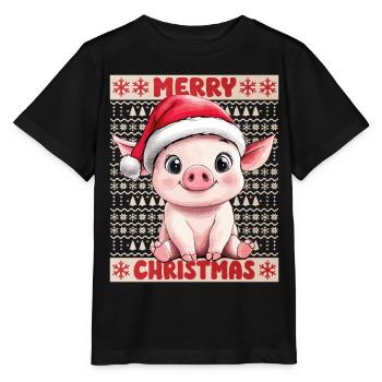 Pig Sow Christmas Cute Cute Christmassy - Stanley/Stella MINI CREATOR Kids’ T-Shirt - black - Front - Mikhail (115cm)
