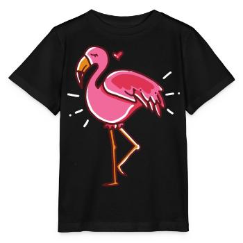 Flamingo Herz rosa Geschenk - Stanley/Stella Kinder T-Shirt MINI CREATOR  - Schwarz - Vorne - Mikhail (115cm)