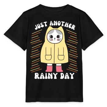 Cat with raincoat and rubber boots, saying - Stanley/Stella MINI CREATOR Kids’ T-Shirt - black - Front - Mikhail (115cm)