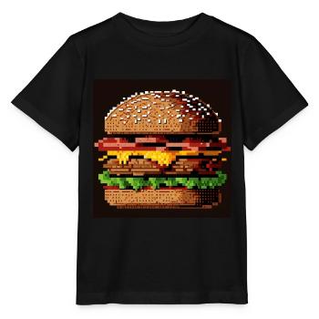 Burger 8 bits, Pixel Art - T-shirt bio MINI CREATOR Stanley/Stella Enfant - noir - Devant - Mikhail (115cm)