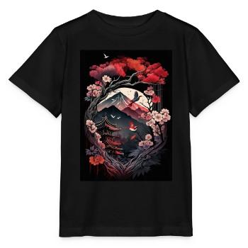Japanischer Tempel in den Bergen - Stanley/Stella Kinder T-Shirt MINI CREATOR  - Schwarz - Vorne - Mikhail (115cm)