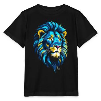 Goldener und blauer Löwenkopf - Stanley/Stella Kinder T-Shirt MINI CREATOR  - Schwarz - Vorne - Mikhail (115cm)