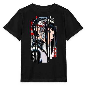 Frau Cyborg Ninja Blau Geometrisch - Stanley/Stella Kinder T-Shirt MINI CREATOR  - Schwarz - Vorne - Mikhail (115cm)