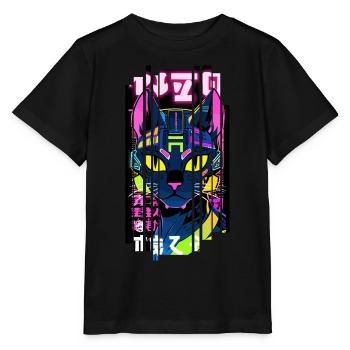 Cyborg Katze Neon Kanji - Stanley/Stella Kinder T-Shirt MINI CREATOR  - Schwarz - Vorne - Mikhail (115cm)