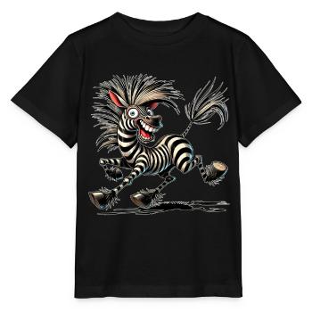Crazy Zebra style bande dessinée Motif drôle d’animal - T-shirt bio MINI CREATOR Stanley/Stella Enfant - noir - Devant - Mikhail (115cm)