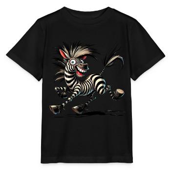 Crazy Zebra style bande dessinée Motif drôle d’animal - T-shirt bio MINI CREATOR Stanley/Stella Enfant - noir - Devant - Mikhail (115cm)