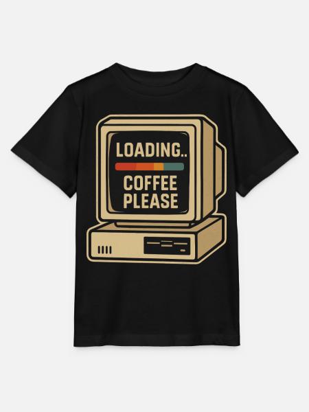 Loading Coffee Please Retro Computer - Stanley/Stella Kinder T-Shirt MINI CREATOR - Schwarz