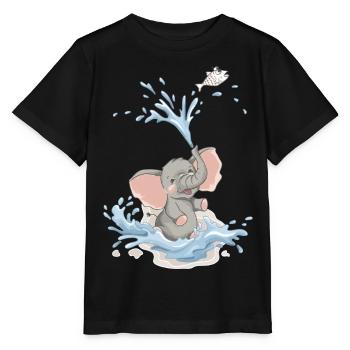Elephant Baby Elephant Water Splash Summer Bathing - Stanley/Stella MINI CREATOR Kids’ T-Shirt - black - Front - Mikhail (115cm)
