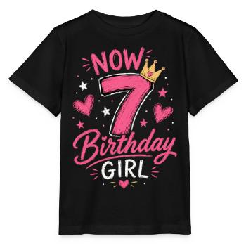 Jetzt bin ich 7 Birthday Girl Pink Crown Chalk - Stanley/Stella MINI CREATOR Kids’ T-Shirt - black - Front - Mikhail (115cm)