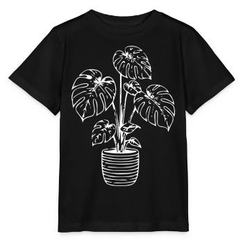 Monstera line art on black - Stanley/Stella MINI CREATOR Kids’ T-Shirt - black - Front - Mikhail (115cm)
