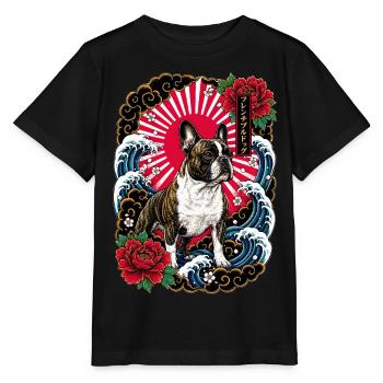 Französische Bulldogge im Japanischen Tattoo Stil - Stanley/Stella Kinder T-Shirt MINI CREATOR  - Schwarz - Vorne - Mikhail (115cm)