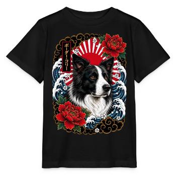 Border Collie im japanischen Irezumi Stil - Stanley/Stella Kinder T-Shirt MINI CREATOR  - Schwarz - Vorne - Mikhail (115cm)