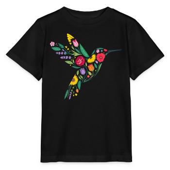 Graphisme Colibri Fleurs - T-shirt bio MINI CREATOR Stanley/Stella Enfant - noir - Devant - Mikhail (115cm)