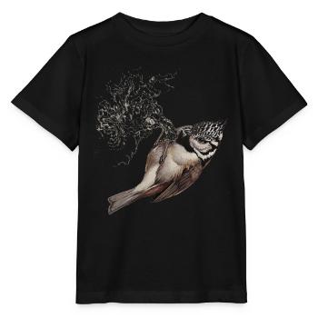 Dessin de mésange huppée - T-shirt bio MINI CREATOR Stanley/Stella Enfant - noir - Devant - Mikhail (115cm)